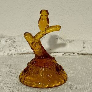 Vintage Fenton Glass Owl Ring Holder, Amber Glass Owl Perched on a Branch, Ring